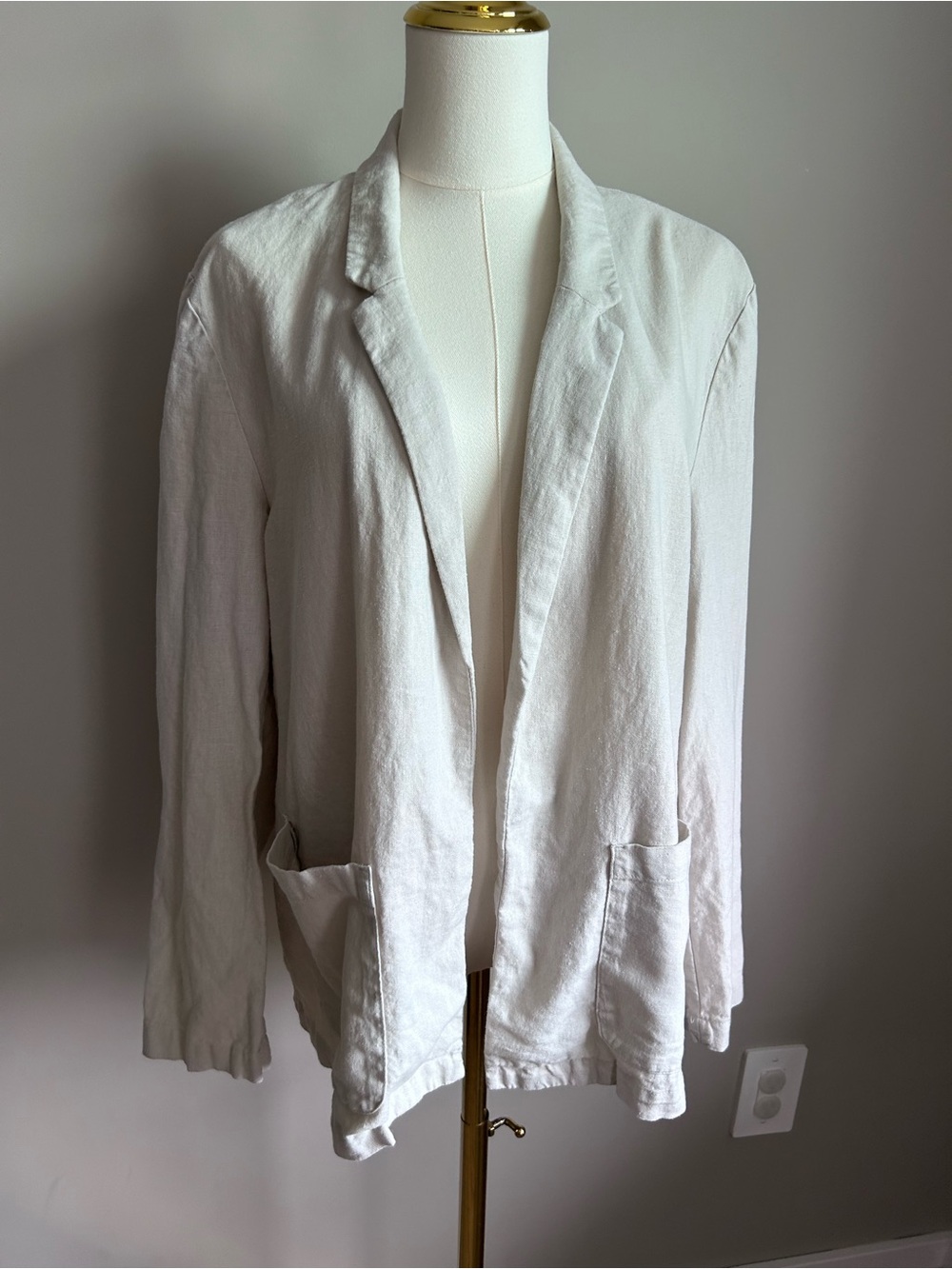 Natural linen blend open front cardigan blazer jacket neutral capsule summer
